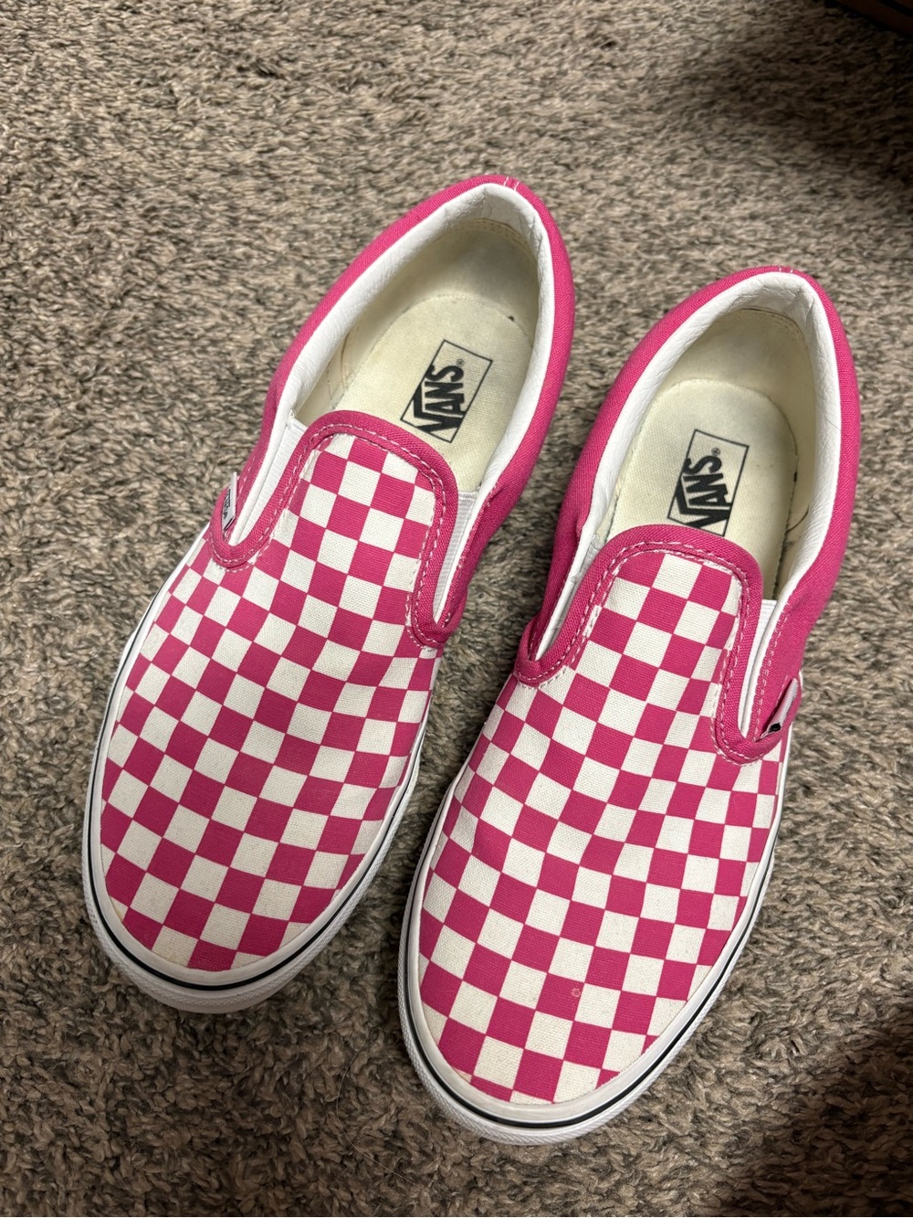 Vans Kids Slip-On Checkerboard Pink and White Sneakers